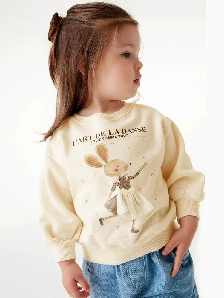 

MOONBIFFY 2-7T New Girl Sweatshirt Bunny Appliqué Toddler Clothing Hooded Top Autumn Spring Baby Clothing Casual