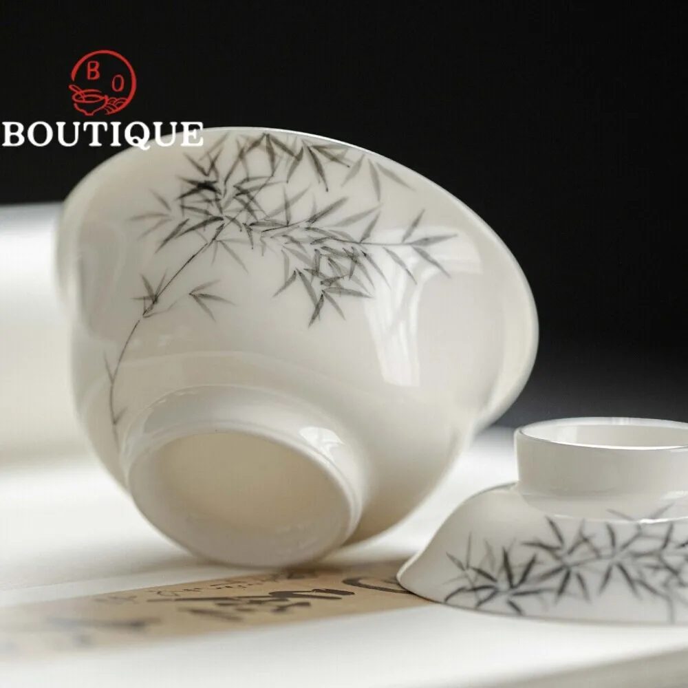 90ml Boutique Hand-painted Bamboo Ceramic Covered Bowls Household Tea Soaking Gaiwan Tea Maker Soperas Kung Fu Set Tool Gift