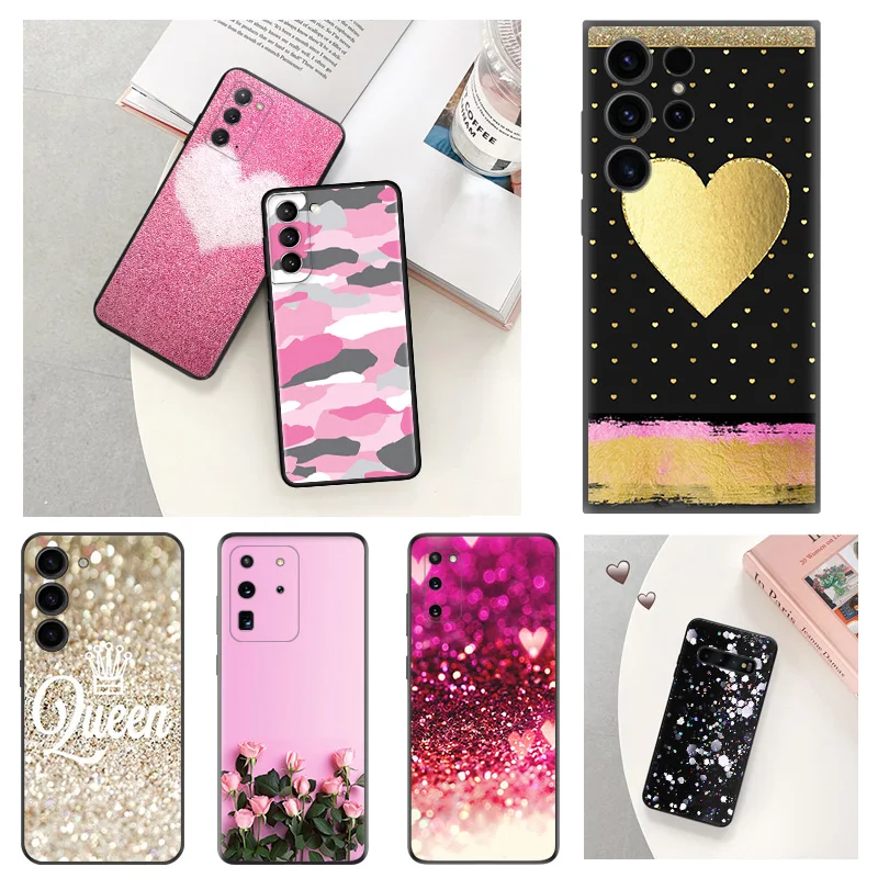 Custodia In Silicone Nero Per Samsung S24 Note20 Ultra S22 S21 Plus S23 S10 Aqua Silver Pink Green Queen Art Galaxy S20 Fe Cover