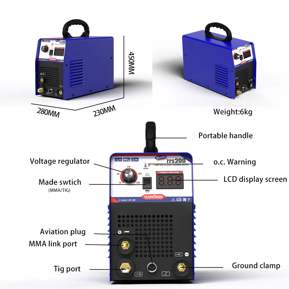 Plasmargon Tig Welder WSE Digital Control Gas Tig Stainless Steel Iron  ITS200A Tig Series Dual Voltage Efficient Gas Tig 2