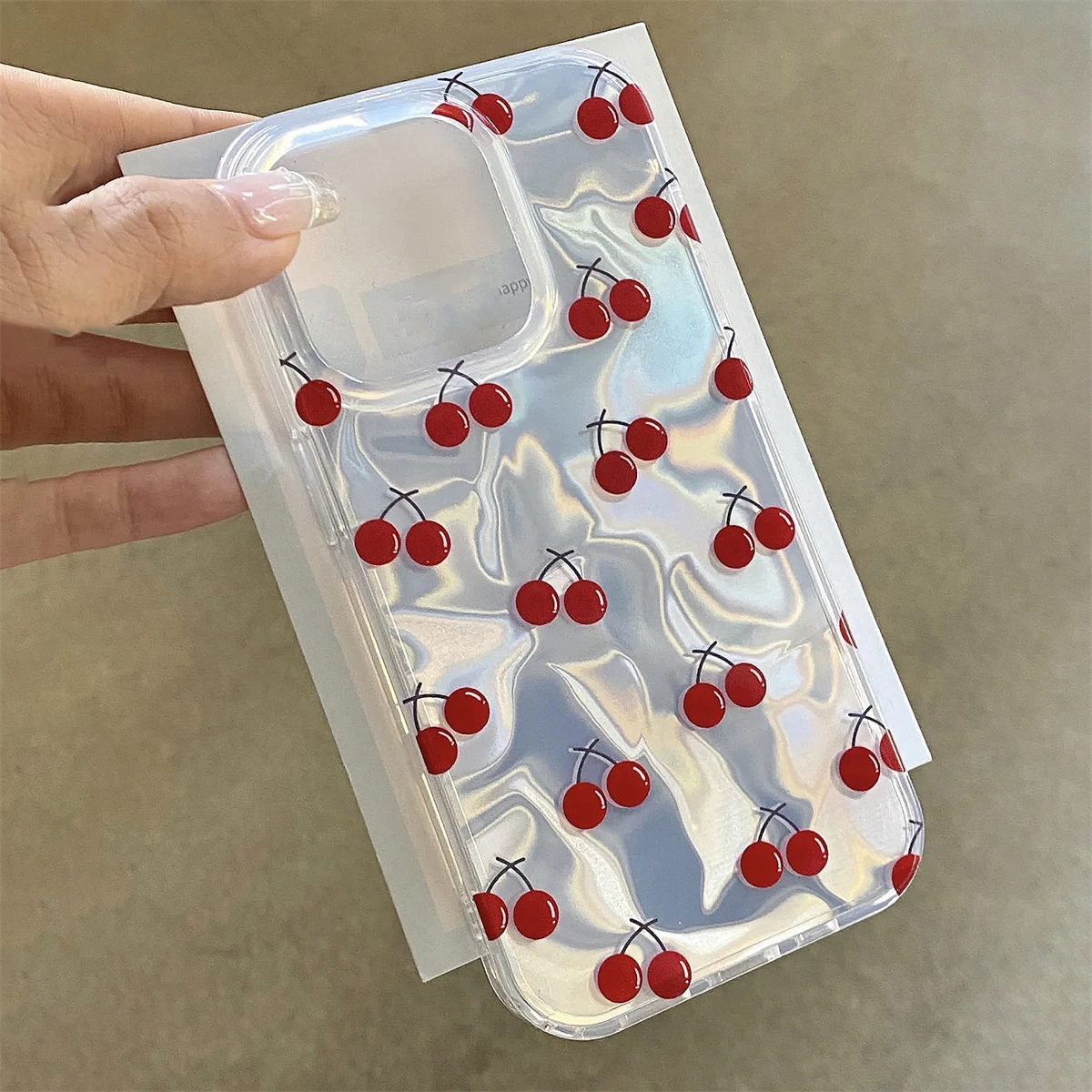 Adorable Cherry Water Ripple Full Screen Phone Case with Charming Bracelet Wristband