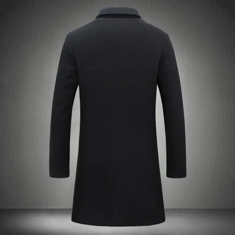 Trench Coat Casual Men Jacket Cross-border Men's Medium-length Solid Color Single-breasted Casual Trench Jacket