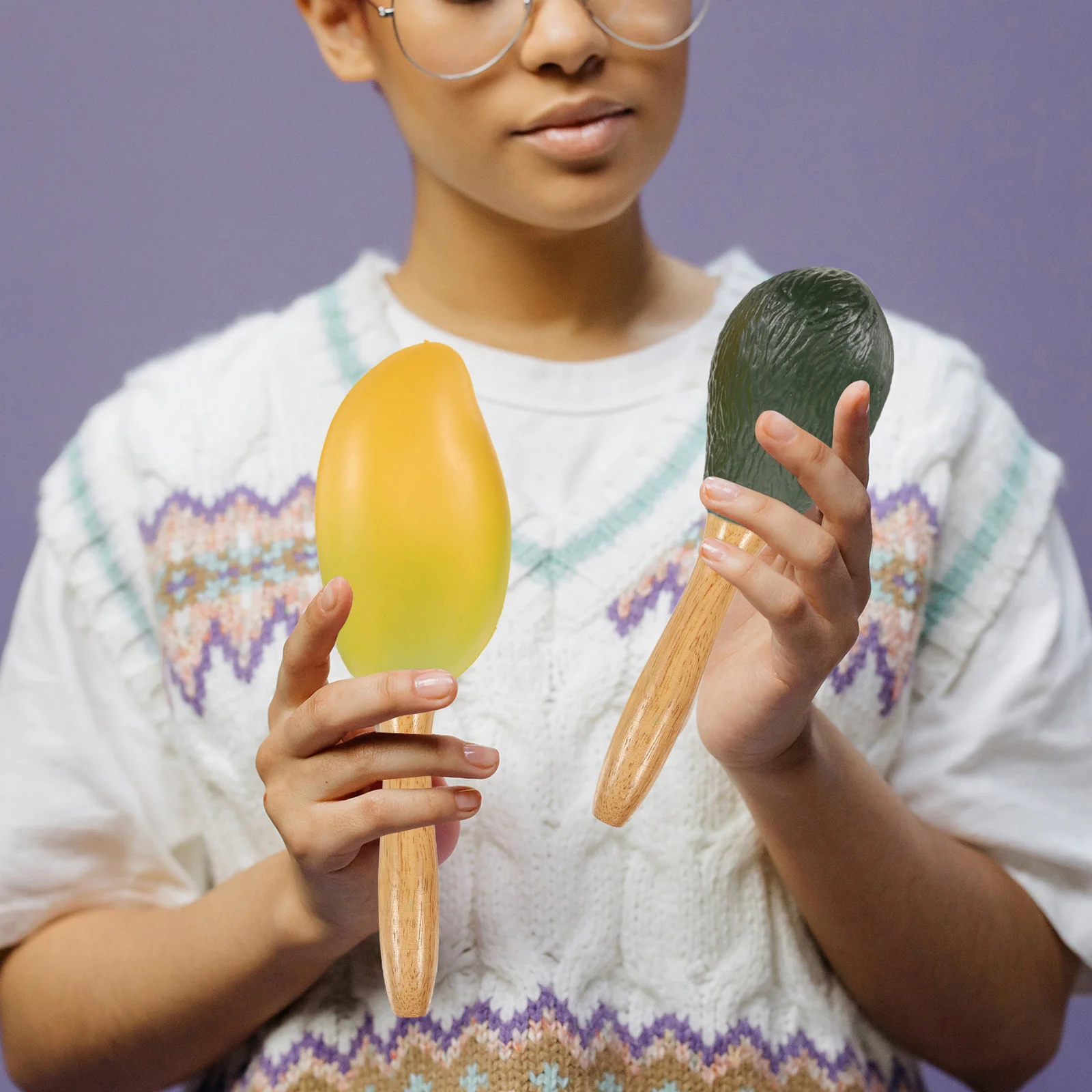 Shaker Maraca Mango Avocado Shape Fruit Shaker Percussion Shakers Musical Instruments Kids Educational Toys