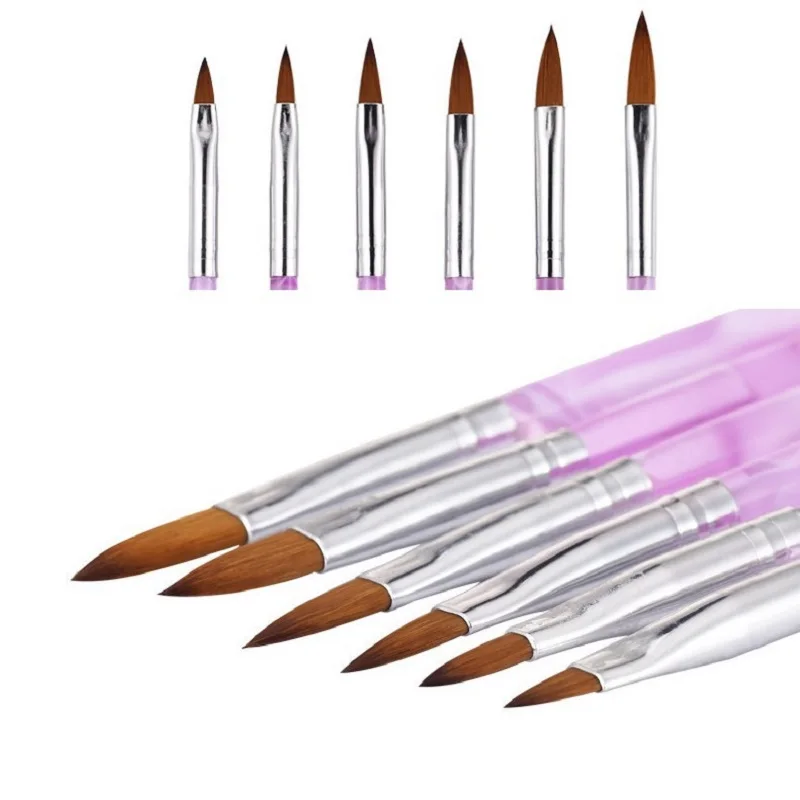 HOTSALE 6pcs/SET 2#/4#/6#/8#/10#12# Kolinsky Sable Brush Pen Acrylic Nail Art Builder Brush Design For Acrylic Nail Brushes Set 2
