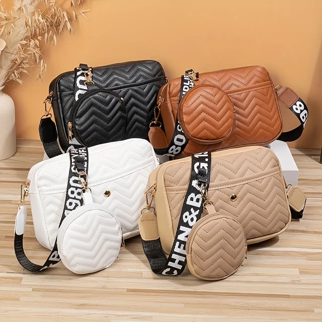 A wave patterned embroidered crossbody bag, single shoulder, mother and child bag, women's letter printed shoulder strap, fashio
