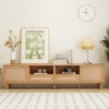 Rattan TV Stand for TVs up to 85'', Modern Farmhouse Media Console, Entertainment Center with Solid Wood Legs, TV Cabinet for Li 4