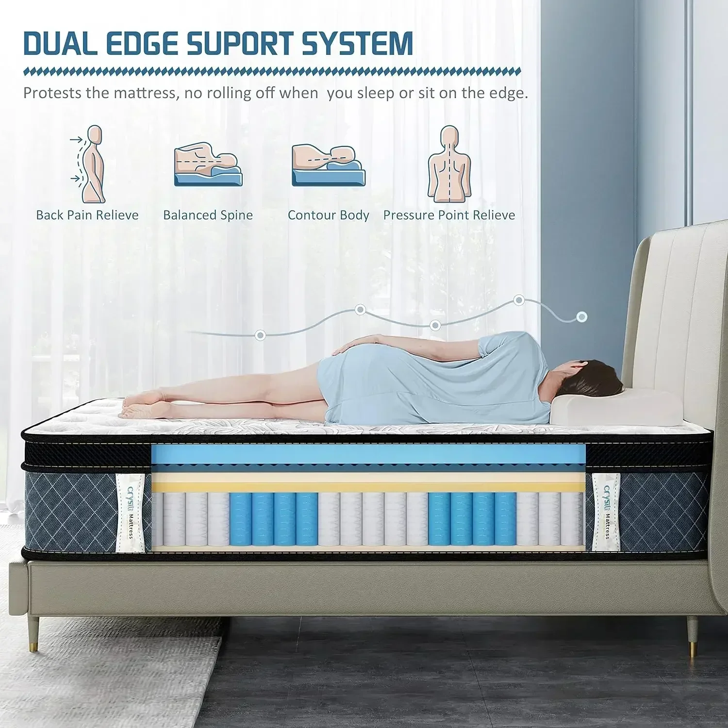 Furniture supplies Crystli King Mattresses 12 inch Memory Foam Mattress King Size Hybrid Mattress Medium Firm King Bed Mattress 3