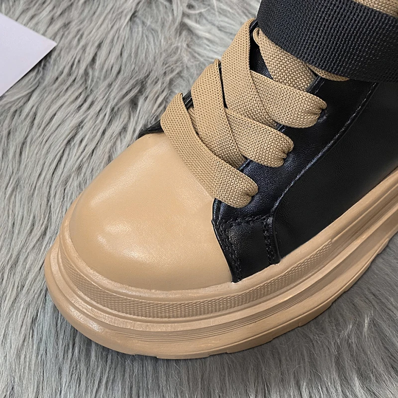 Platform Boots PU Leather Mid-Calf Combat for Women