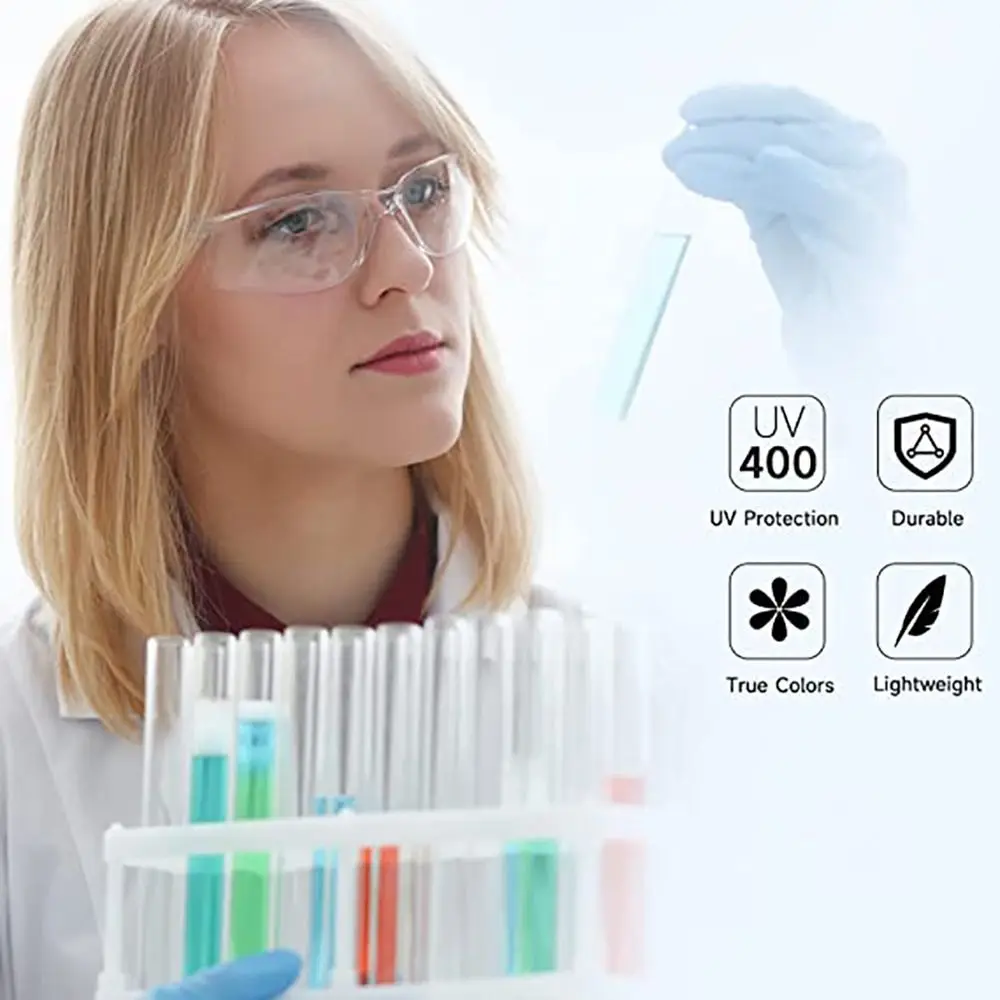 Lunettes de protection transparentes portées, avec reflets sur les verres