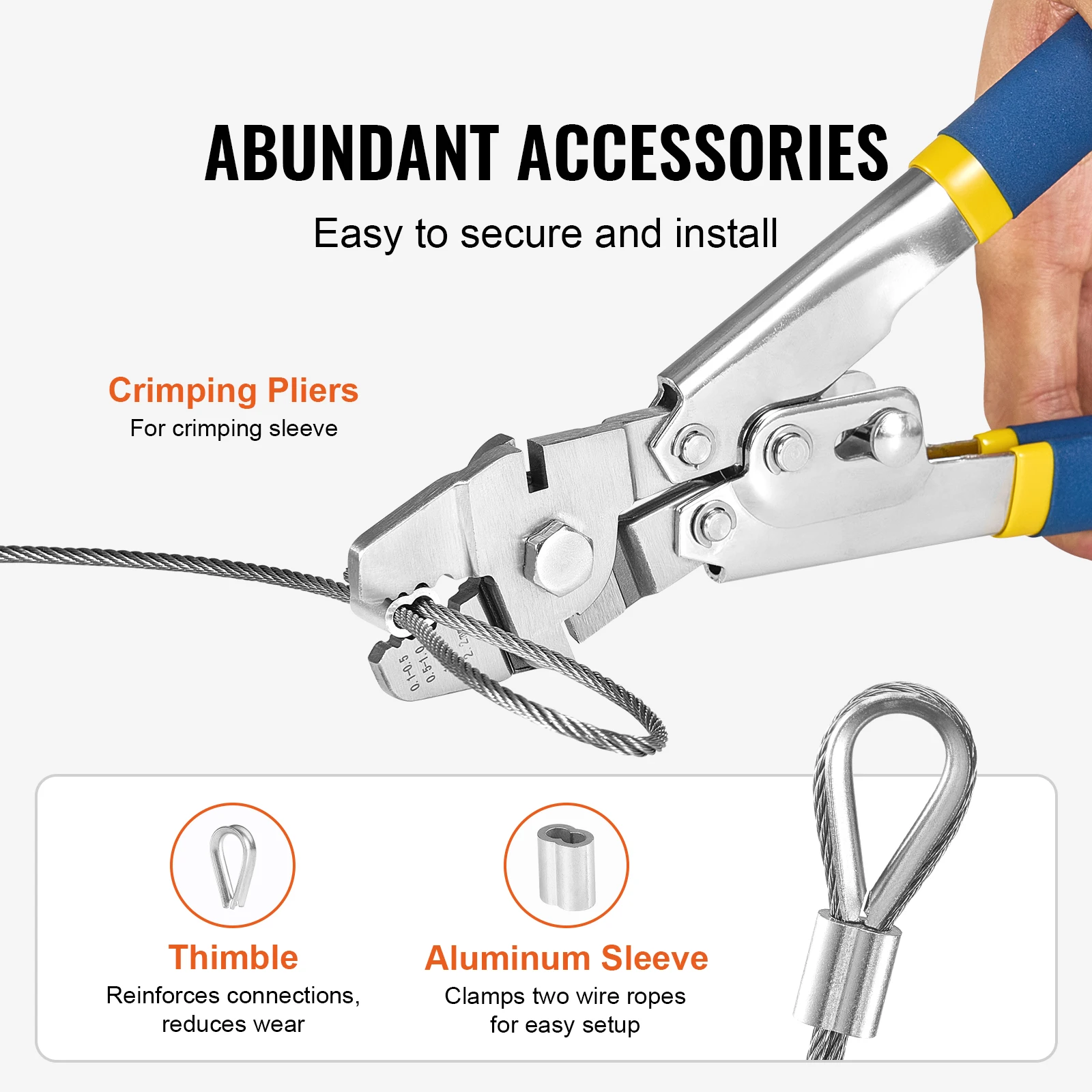 VEVOR 1/16" 66 ft Wire Rope Kit 304 Stainless Steel Cable with Crimping Pliers 7x7 Strands Marine for Handrail Decking Outdoors