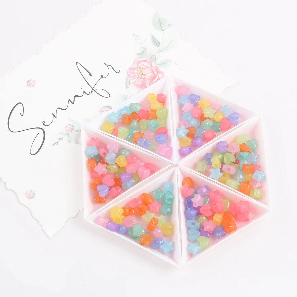 50pcs 스타 하트 모양 광택 아크릴 비즈 캔디 루즈 비즈 쥬얼리 만들기 DIY 팔찌 결과