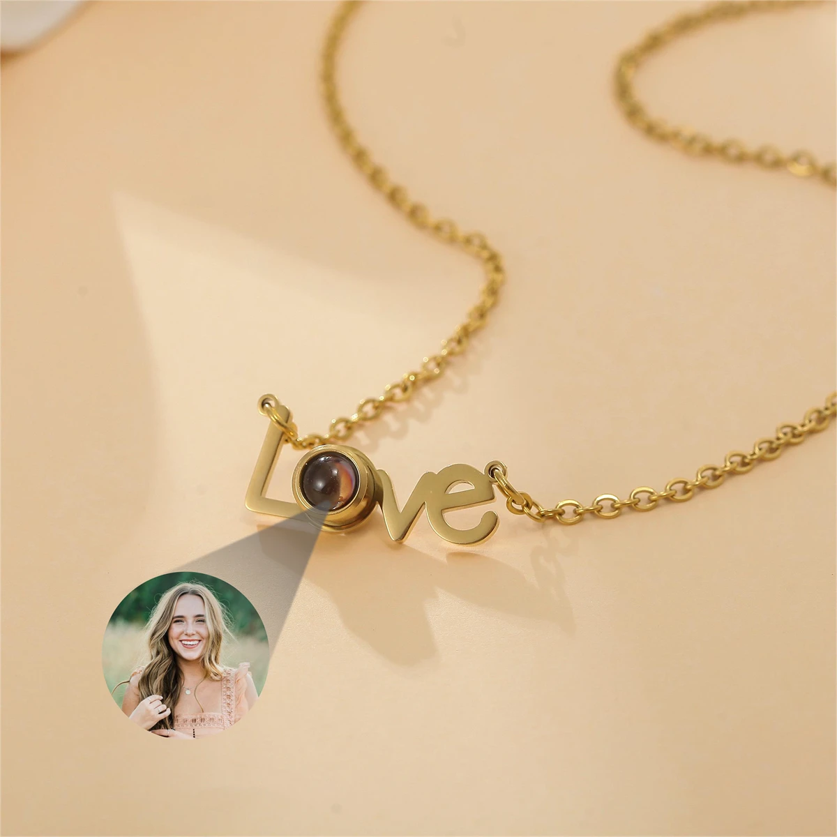 Custom Love Text Projection Necklace Romantic Personalized Photo Necklace Valentine's Day Gift for Her Unique Picture Jewelry