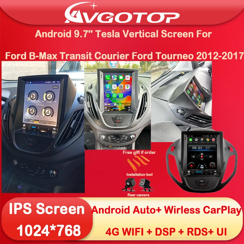 

Android 9,7 ''Tesla вертикальный экран для Ford B-Max Transit Courier Ford Tourneo 2012 2015 2017 беспроводной Carplay DSP RDS 4G Wifi