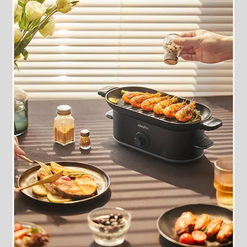 OLAYKS Electric Skillet 220V Mini Electric Frying Pan Home Low Oil Fume Barbecue Multifunctional Barbecue Pan Steak