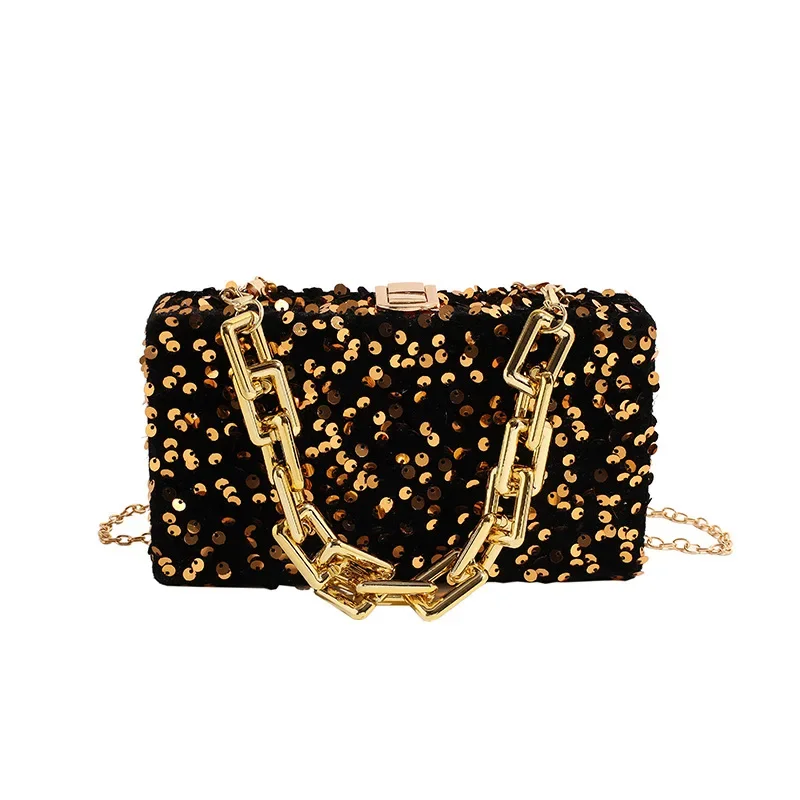 Sequin Women's 2024 New Fashion High Sense Small Square Special-Interest Design Chain Shoulder Messenger Bag