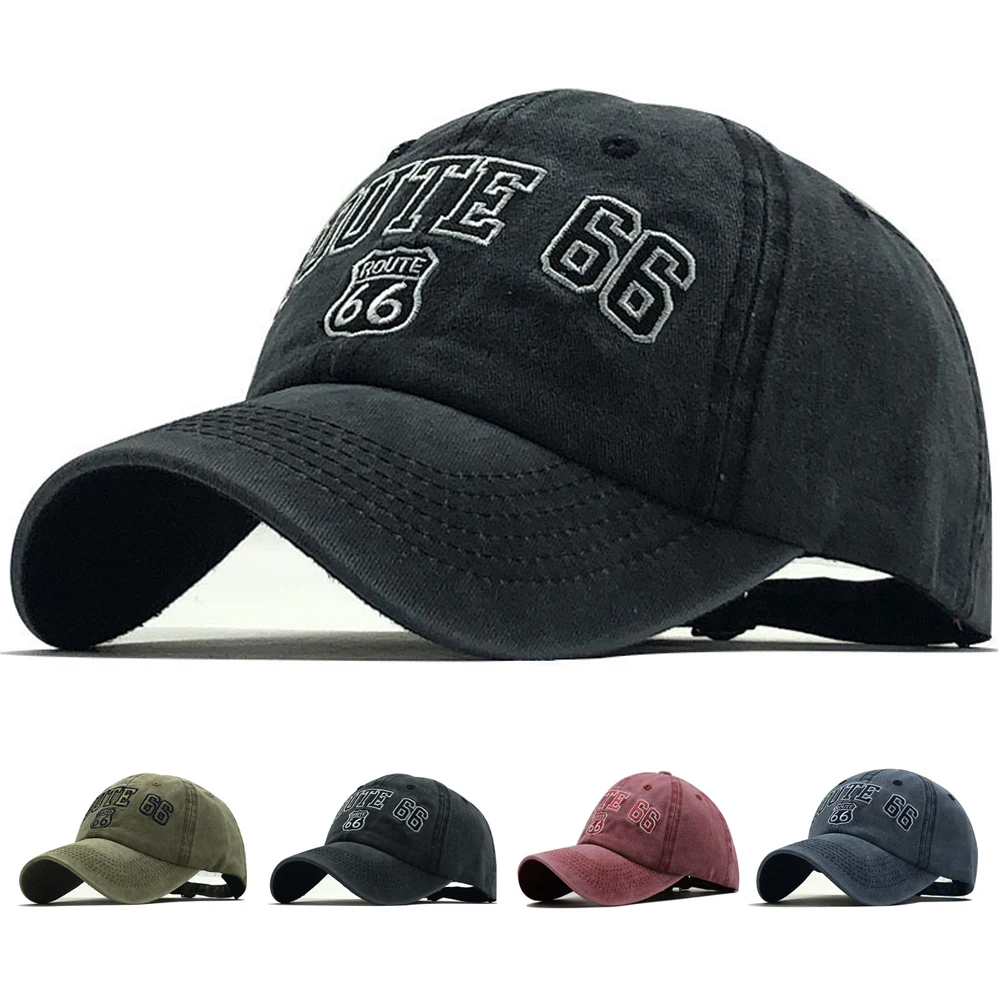 Vintage ROUTE 66 Embroidered Baseball Caps Trend Sun Shade Baseball Hat Cowboy Hat for Women Men Trucker Dad Visor Hat Gorras