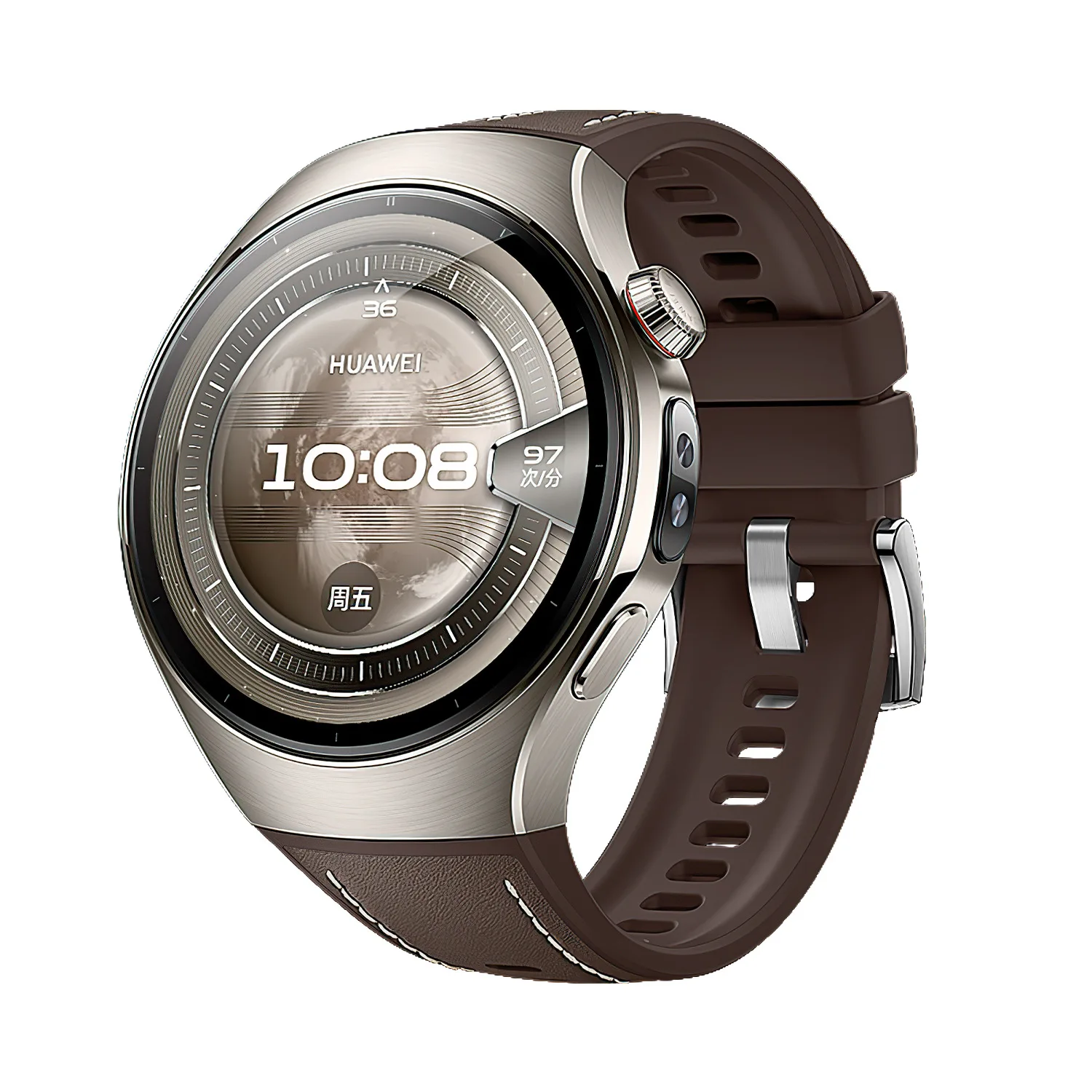 Breathable Silicone and Leather Veneer Composite Watch Strap with Pin Buckle