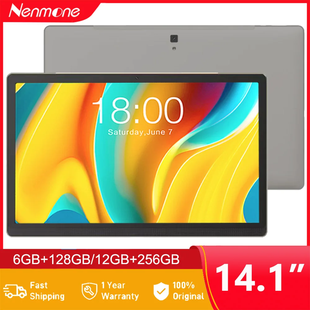 

Nenmone 2023 Global Version Super 14.1 inch Tablet 12+256GB Android 12.0 4G LTE Phone Call 2 In 1 Tablets Laptop Play Store