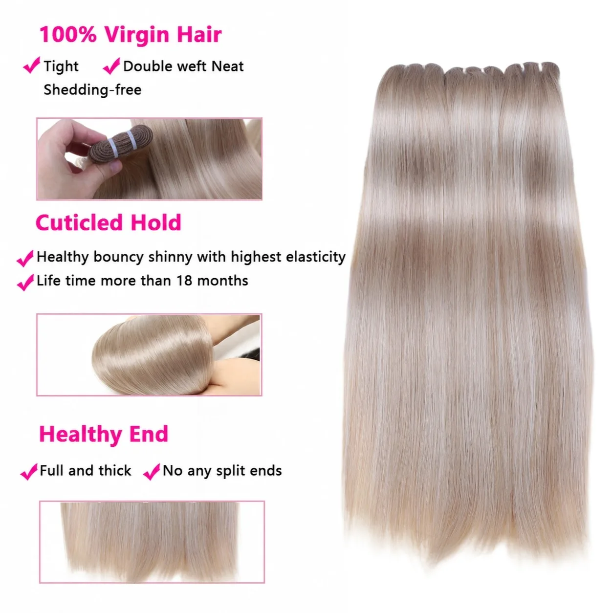B7-60A # Extension per capelli biondi con riflessi, 100% capelli umani lisci, bundle brasiliani vergini non trattati, doppia trama - immagine 3