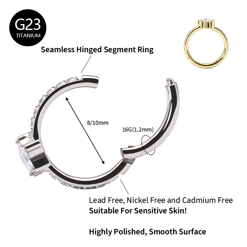 G23 Titanium Nose Piercing Hoop Septum Clicker With Zircon Stone Ear Cartilage Daith Helix Conch Earrings 16G Piercing Jewelry