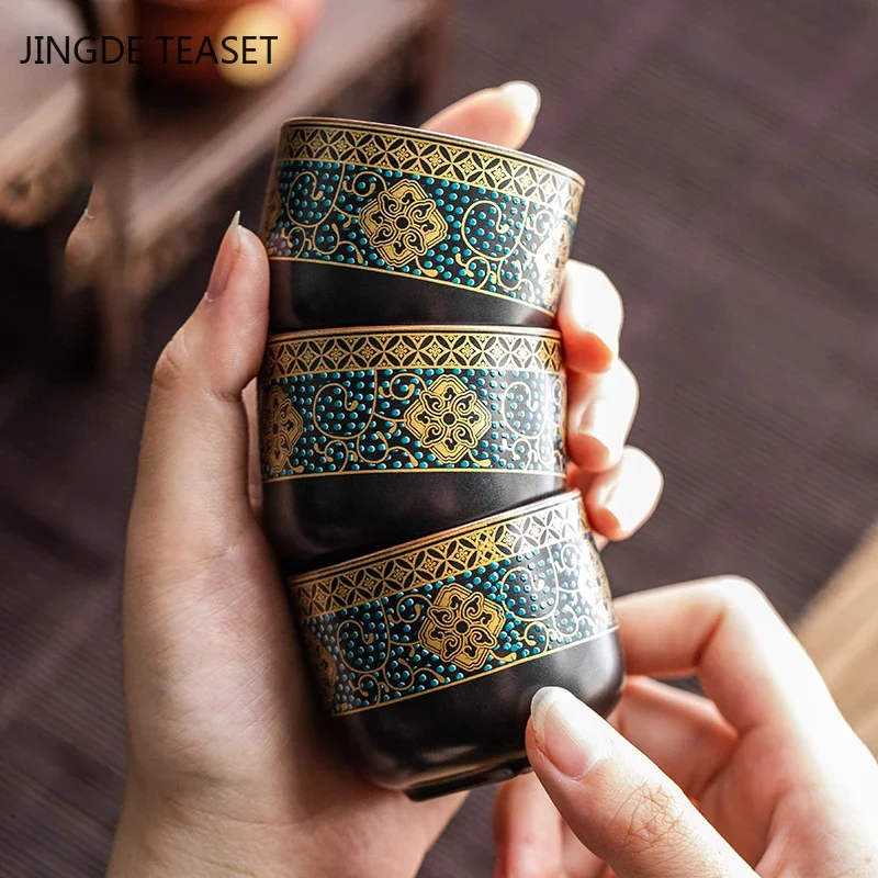 1 pc Chinese Retro Ceramics Small Teacup Exquisite pattern single cup Tea bowl Crockery Fine Tea Cup Teaware accessories