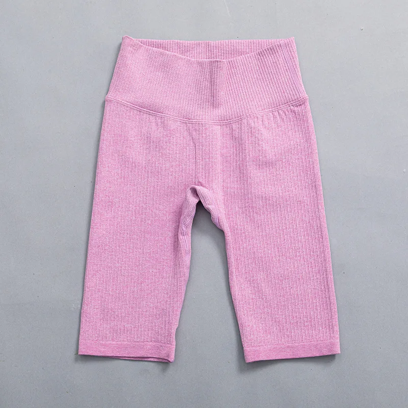 Ribbed Seamless Running Shorts Biker Shorts Women High Waisted Tight Gym Leggings Squat Proof Tummy Control Workout Booty