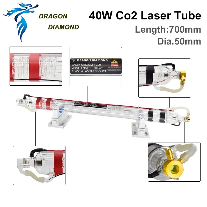 40W Co2 Laser Tube High Laser Power Diameter 50mm Length 700mm Glass Metal Head For Laser Engraver Cutting Machine New Type