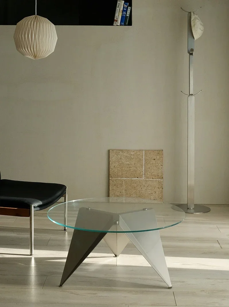 Metal stainless steel glass round simple coffee table