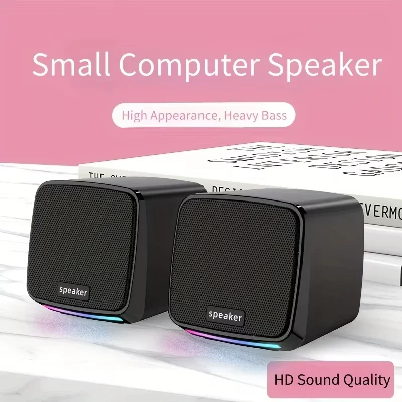 Mini Speaker with Cool Lights and Stereo Sound Computer Speakers 6W USB Powered 3.5 mm AUX-in Portable Speaker for Computer