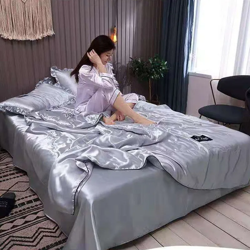 Summer Quilt Summer Quilt Set Bed Comforter 1Pcs Summer Blanket Ice Silk Quilt Washable Cool Feeling Air Condition Thin Duvet Children Twin Queen Bedding