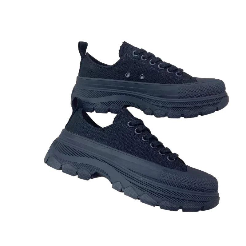 

European Thick Sole Canvas Shoes for Women's 2023 Summer New Versatile Increase Casual Sports Black Board Shoes Trend