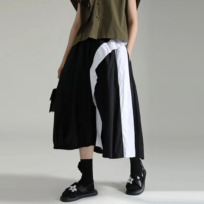 

Tannt Women Skirt Asymmetry Black White Color Matching Long Skirts For Women Irregular Fashion Casual Summer Skirt 2023 New