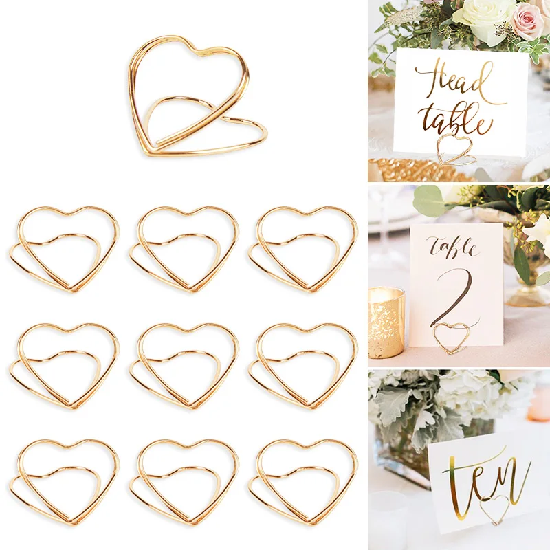 20Pcs Heart Shape Place Card Holders Wedding Table Number Name Sign Birthday Party Decoration Supplies Home Photo Clip Stands