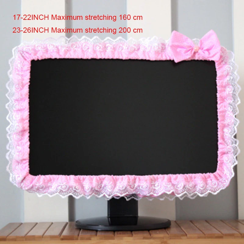 Lace Fabric Computer Frame Cover Monitor Screen Dust Cover With Elastic Pen Pocket Bow Home Decorations images - 6