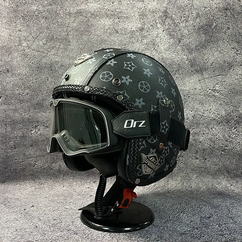 HOT sale Open Face Half PU Leather Helmet Moto Motorcycle Helmets - Main Image