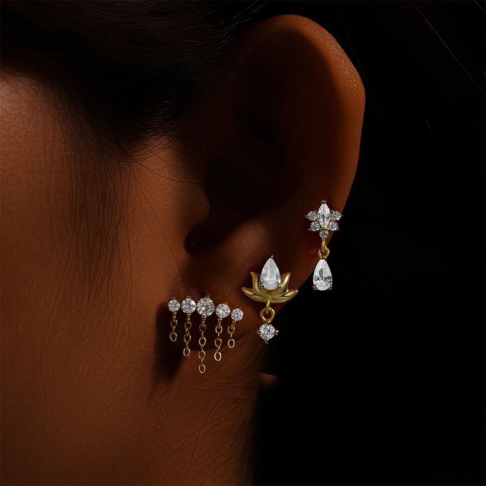 CANNER Piercing Earrings 925 Sterling Silver Tassel Clear Zircon