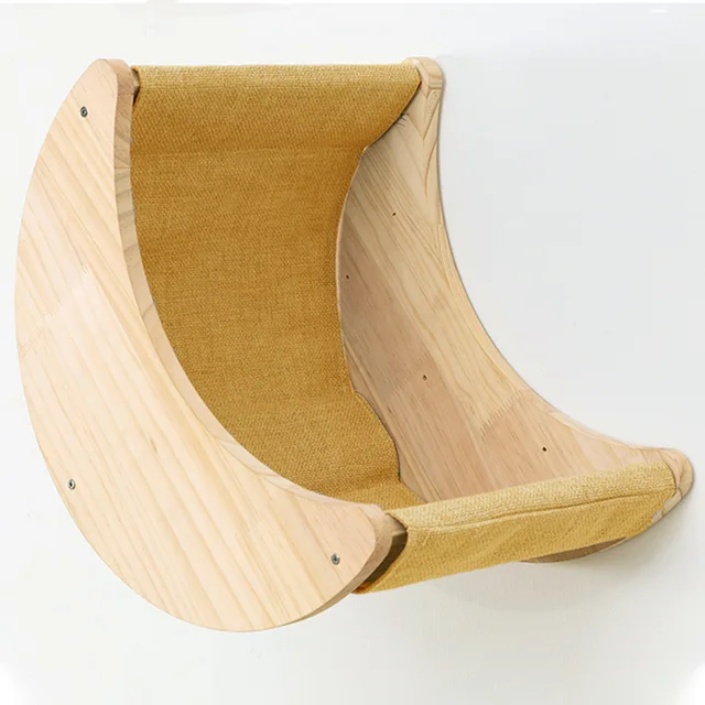 Wall Mounted Cat Tree Cat Climbing Wooden Shelves Climbing Hammock Set Scratching Post and Ladder for Cats Playing and Sleeping 5