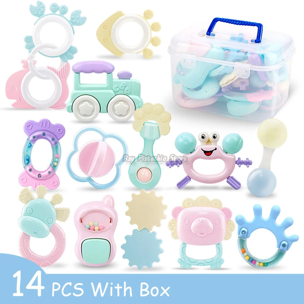 6-14Pcs Baby Rattle 0-12 Months Newborn Soft Bell Teethers Hand Shaking Crib Mobile Ring Educational Toy For Children Set Gifts 5