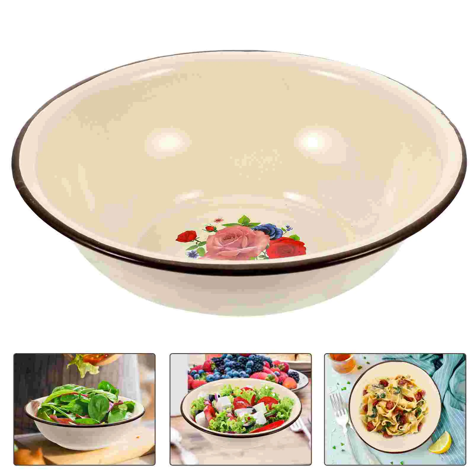 

Enamel Basin Thickened Soup Bowl Kitchen Storage Mixing Home Enamelware Supplies Old-fashioned Retro Wash Vintage Tray