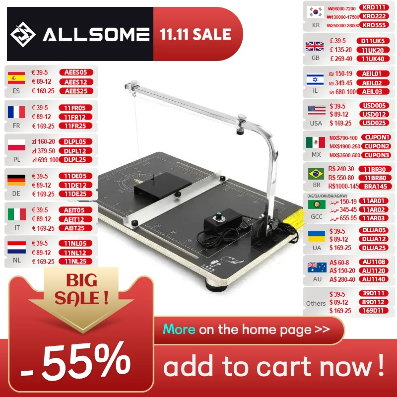 ALLSOME 220V Board Hot Wire Styrofoam Cutter Foam Cutting Machine Working Table Tools EU Plug