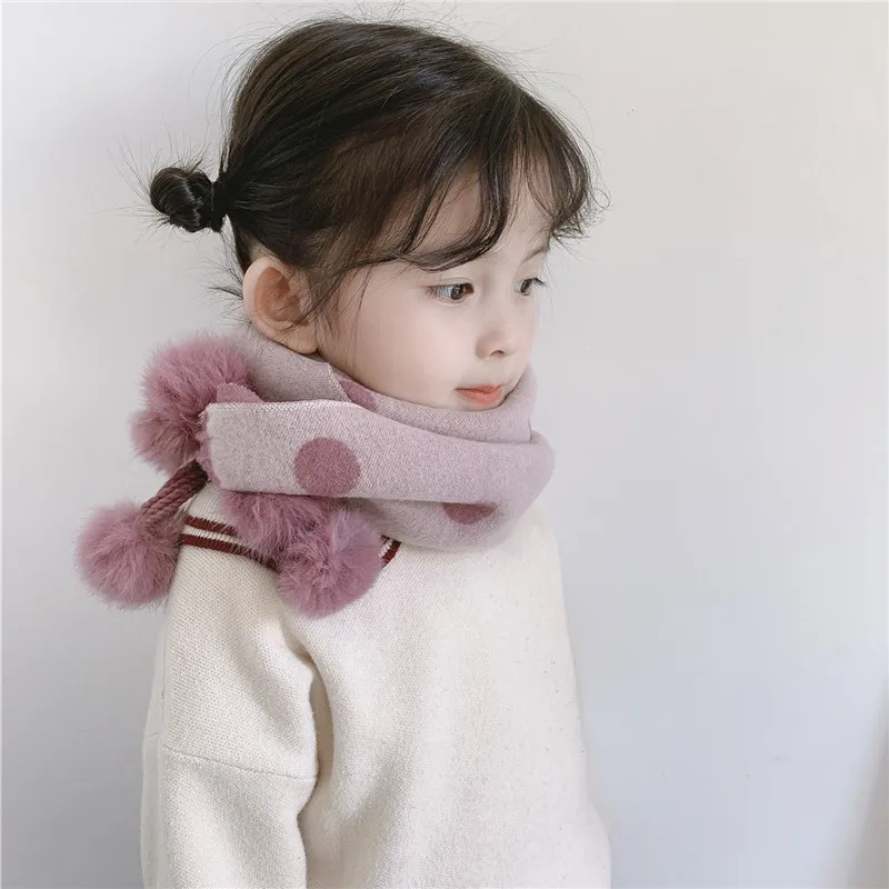 Children's Cashmere Scarf Autumn and Winter New Fashion All-match Trendy Boys and Girls Warm Scarf Wave Point Hanging Ball