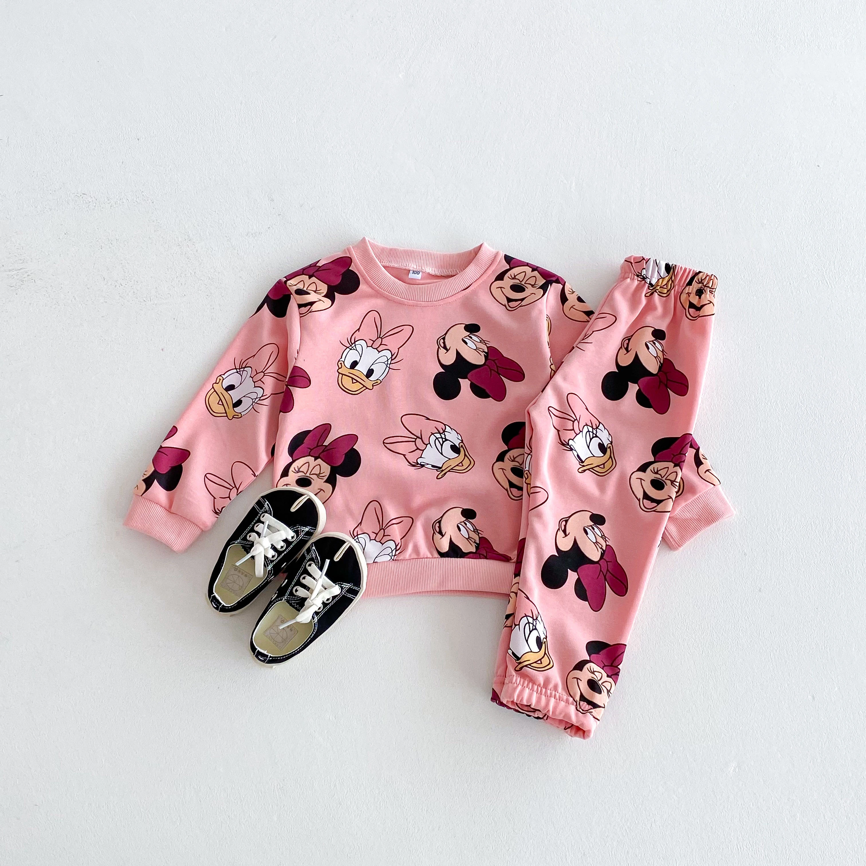 Full Printed Disney Cartoon Tracksuits Autumn Clothing Loose Fashion Kids Sweatshirt Set Toddler Costume Hoodie Pants Boy Girl