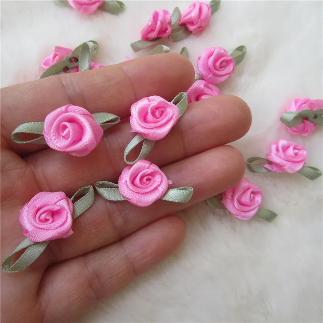 ピンクのミニ人工バラの花の頭,サテンリボン,手作り,手作り,結婚式の  