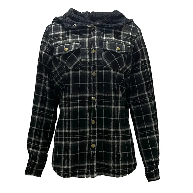 Women'S Winter Jacket Plaid Shacket Jacket Long Sleeve Button Down Fleece Hooded Jackets Korean Reviews Many Clothes 6