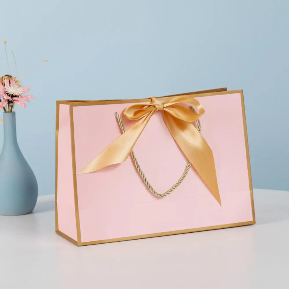 Lot De 10 Sacs Cadeaux En Papier Kraft Avec Poignées Motif Rose Idéal Pour Noël, Anniversaire, Mariage, Fête Des Mères, Saint-Valentin