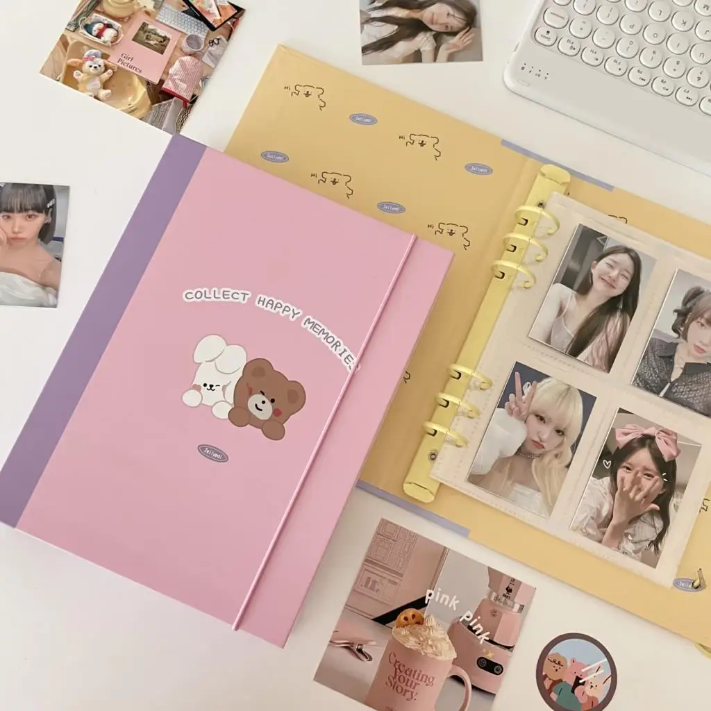 SKYSONIC 2025 New A5 Binder Collect Book 25mm Ring Cover Puppy Bear Diary Journal Refills Bandage Postcards Sticker Organizer 3
