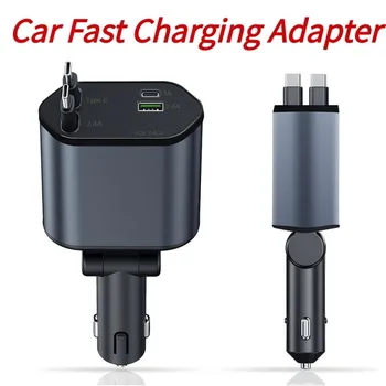Nuovo caricabatteria per auto, mini cavo retrattile 4 in 1, ricarica rapida di tipo C per telefoni cellulari.