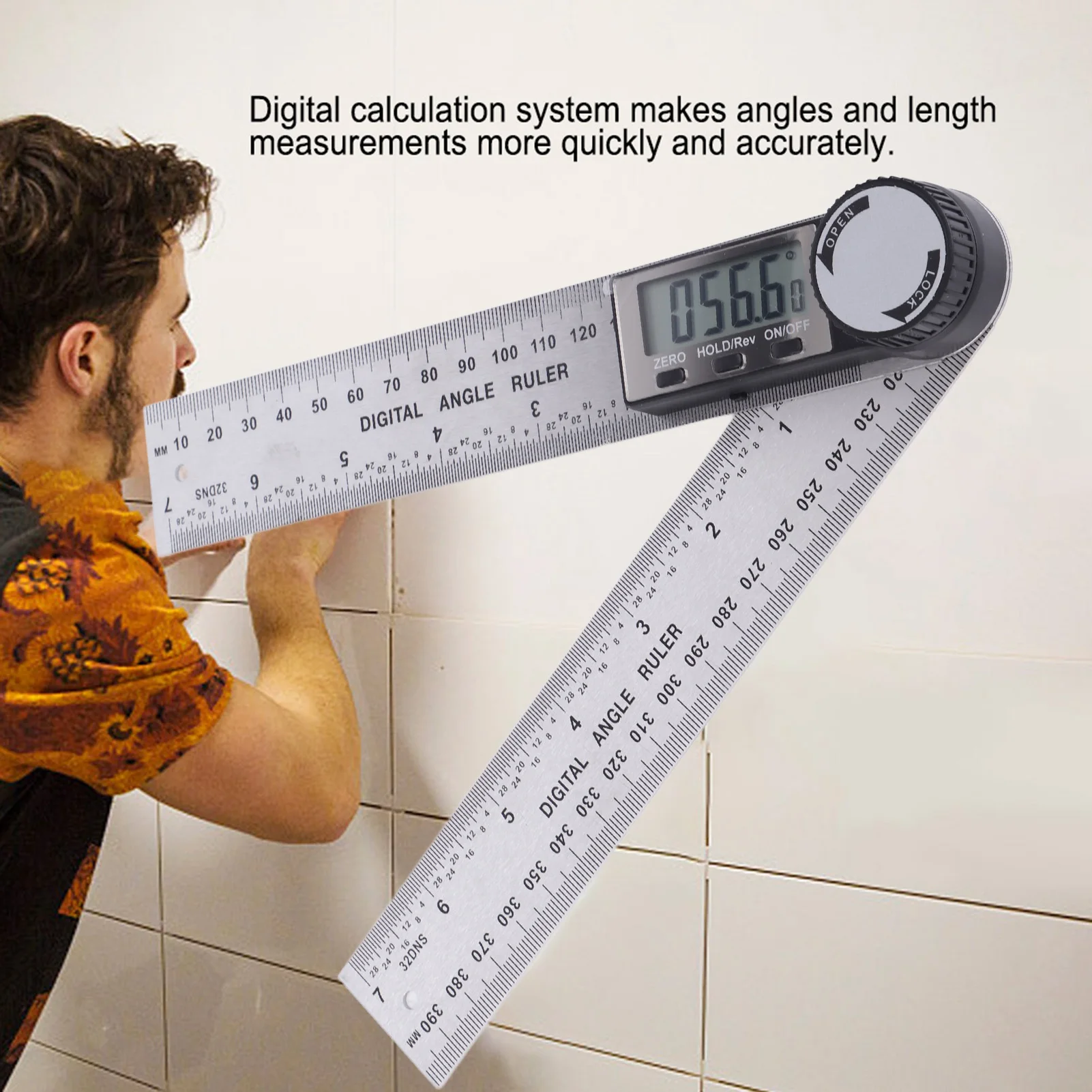 10‑390mm Stainless Steel Electronic Protractor Digital Goniometer Angle Finder Miter Gauge Ruler Goniometer Ruler