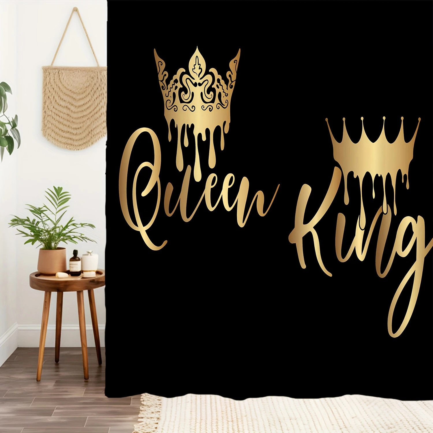 Crown Letter Pattern Shower Curtain Set, Waterproof Bath Curtain With , U-shaped Mat, Toilet Cover Mat, L-shaped Bathroom A