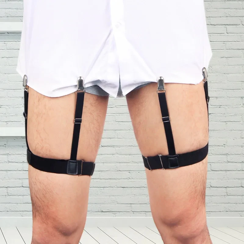 2 Pcs Men Shirt Stays Belt with Non-slip Locking Clips Keep Shirt Tucked Leg Thigh Suspender Garters Strap For Home